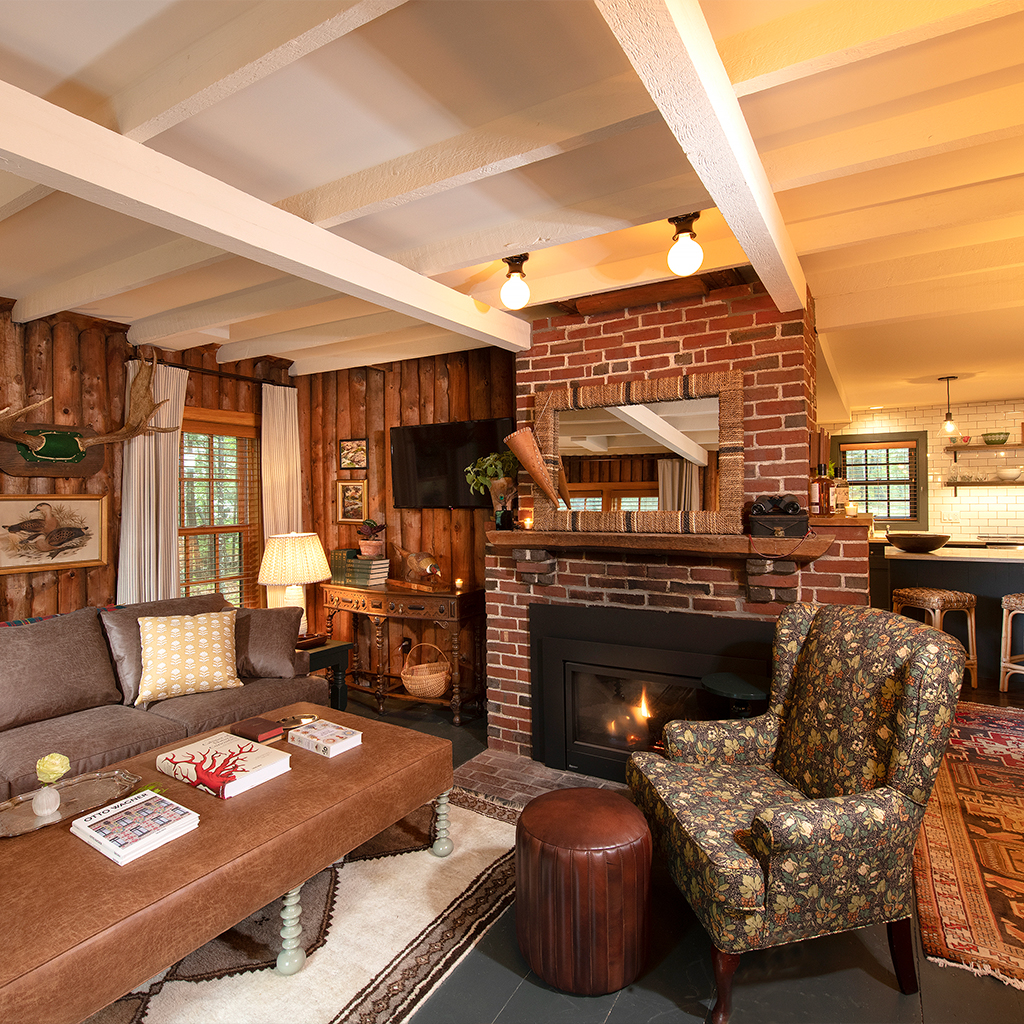 Home Interior with Brick Fireplace and Sitting Area | Coastal Maine General Contracting