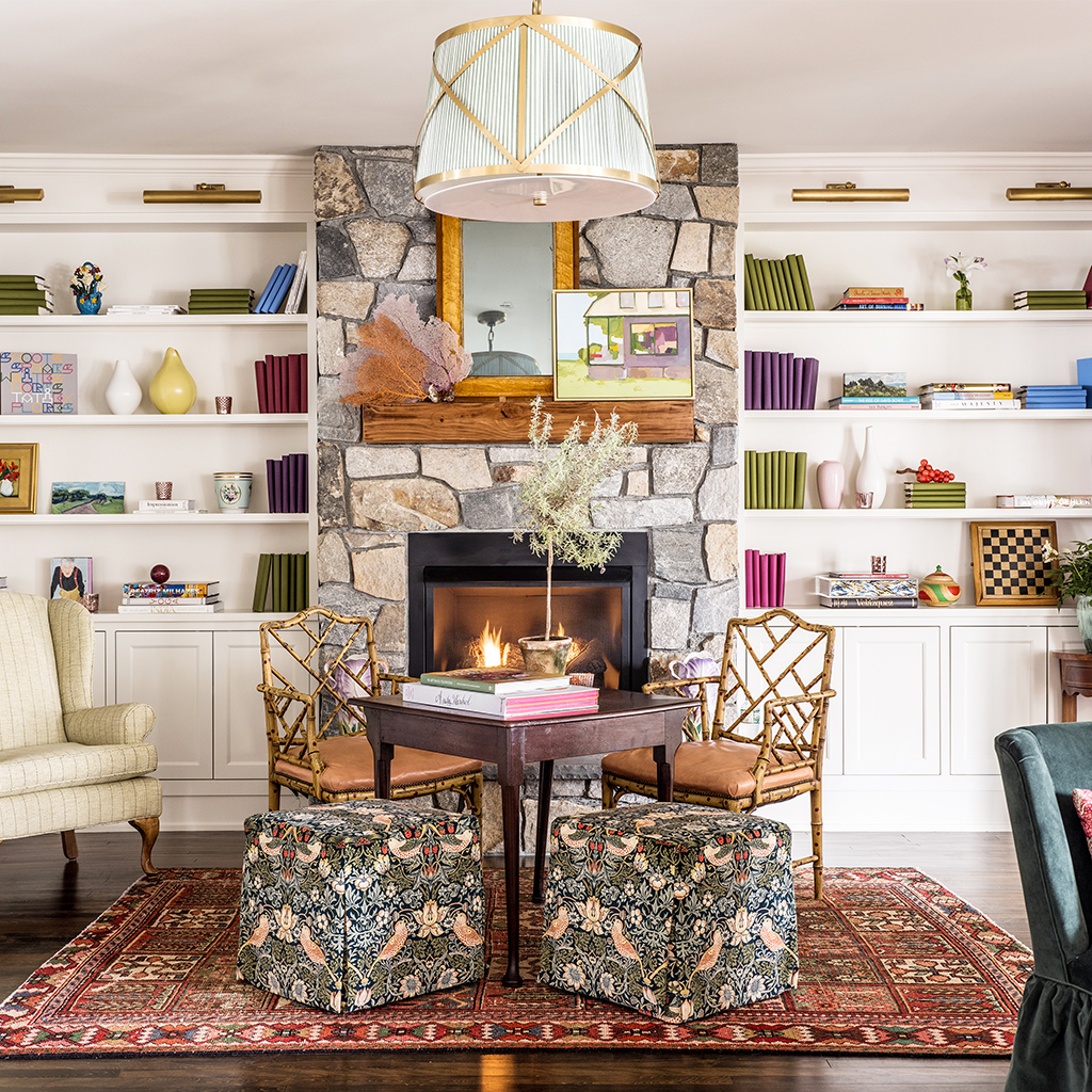 Home Interior with Fireplace and Bookshelves | Coastal Maine General Contracting